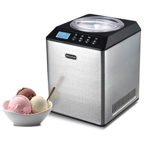 Whynter Ice Cream Maker Machine Automatic 2.1 Qt. Upright with Built-In Compressor, LCD Digital Display & Timer, No Pre-Freezing, ICM-201SB, Stainless Steel