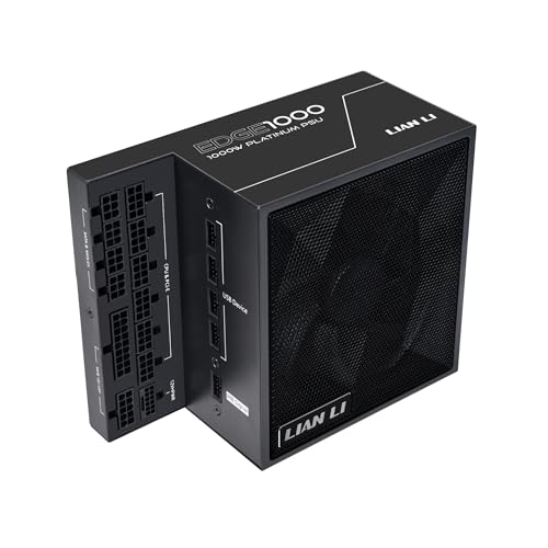 Lian Li Edge Series-1000W Full Modular Power Supply-80 Plus Platinum-ATX 3.0, 3.1-PCIE 5.1-L-Shape Design for Dual Chamber Case-120mm FDB Fan-Supports up to 4X USB Devices-Black (EG1000BE.US)