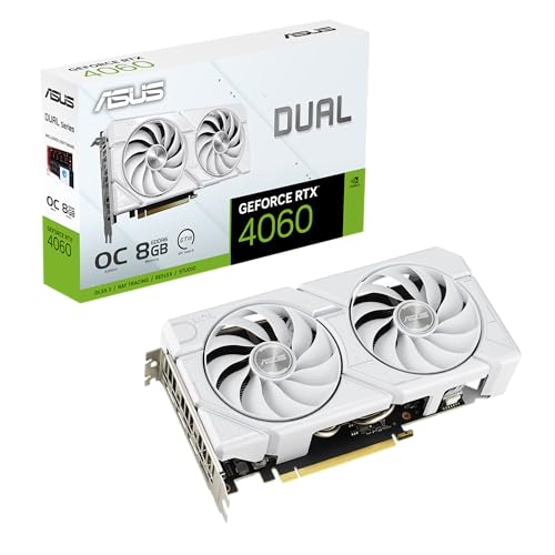 ASUS Dual GeForce RTX™ 4060 EVO White OC Edition 8GB GDDR6 (PCIe 4.0, 8GB GDDR6, DLSS 3, HDMI 2.1a, DisplayPort 1.4a, Axial-tech Fan Design, 0dB Technology, Dual BIOS, Auto-Extreme Tech)