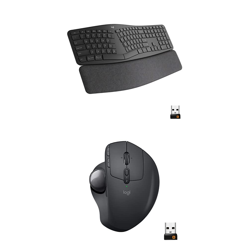 Logitech Ergo K860 Wireless Ergonomic Keyboard with Wrist Rest and MX Ergo Wireless Trackball Mou