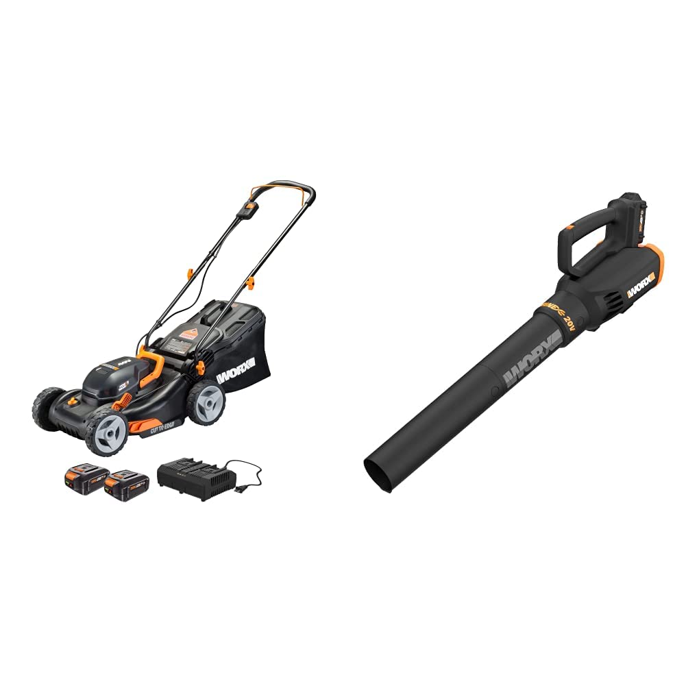 Worx WG743 40V Power Share 4.0Ah 17" Cordless Lawn Mower (Batteries & Charger Included) & 20V Turbine Cordless Two-Speed Leaf Blower Power Share - WG547 (Battery & Charger Included)