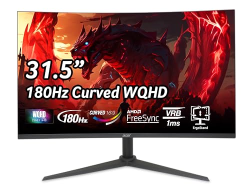 Acer Nitro 31.5" WQHD 2560 x 1440 1500R Curved PC Gaming Monitor | AMD FreeSync | Up to 180Hz Refresh | 1ms VRB | Speakers | 1 x Display Port 1.4 & 2 x HDMI 2.0 | XZ320QU S3bmiiphx