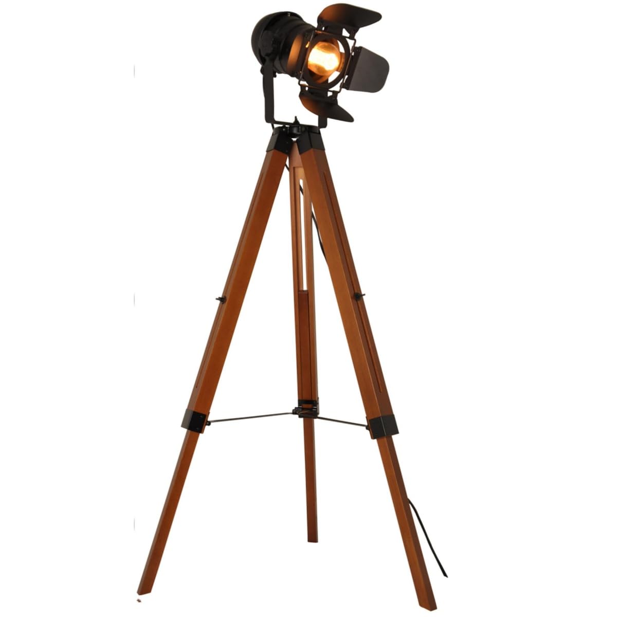 JUNOLUX Industrial Tripod Floor Lamp for Living Room Bedroom, Vintage Standing Reading Lamp with Metal Wood Leg for Studio,Study Room and Office, Black (Blub not Included)