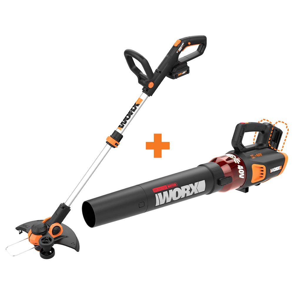 WORX WG163 GT 3.0 20V PowerShare 12" Cordless String Trimmer & Edger with Power Share Turbine Cordless Leaf Blower with Brushless Motor (2x20V)