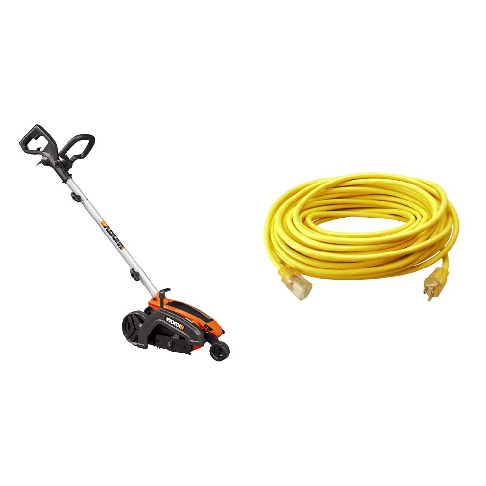 Worx Edger Lawn Tool Electric Lawn Edger (WG896) and Southwire 100 ft Outdoor Extension Cord (02589SW)