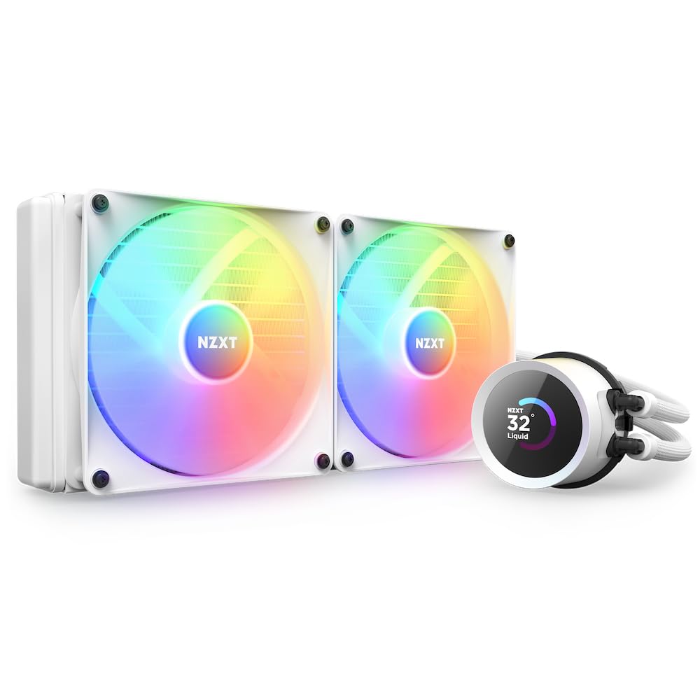 NZXT Kraken 280 RGB - RL-KR280-W1-280mm AIO CPU Liquid Cooler - Customizable 1.54" Square LCD Display for Images, Performance Metrics and More - 2 x F140 RGB Core Fans - White