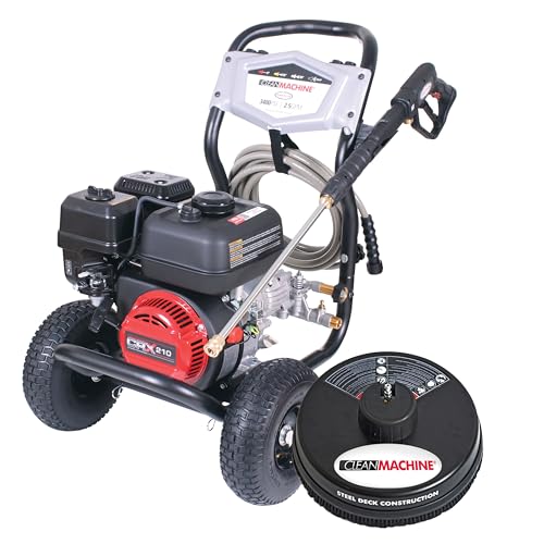 Simpson Cleaning CM61248-S Clean Machine 3400 PSI Gas Pressure Washer, 2.5 GPM, CRX Engine, Includes 15-Inch Surface Cleaner, Spray Gun and Wand, 4 QC Nozzle Tips, 5/16-in. x 25-ft. Hose, 49-State