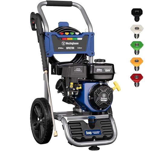 Westinghouse WPX2700 Gas Pressure Washer, 2700 PSI and 2.3 Max GPM, Onboard Soap Tank, Spray Gun and Wand, 4 Nozzle Set, for Cars/Fences/Driveways/Homes/Patios/Furniture