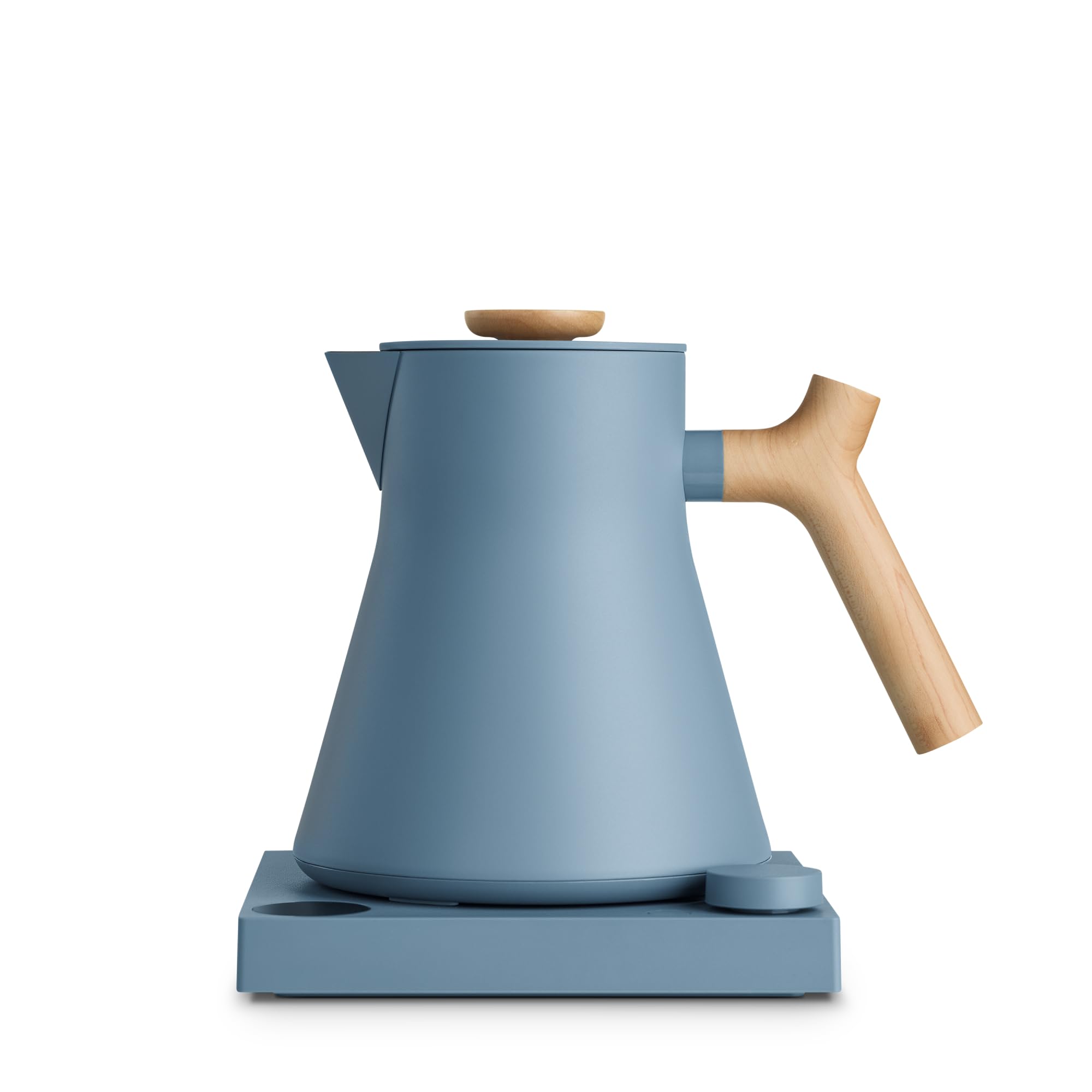 Fellow Corvo EKG Pro Electric Tea Kettle - Quick Heating, Precise Temperature Control Electric Kettle, Scheduling, Built-in Brew Timer for Boiling Water - Hazy Blue with Maple Handle - 0.9 Liter