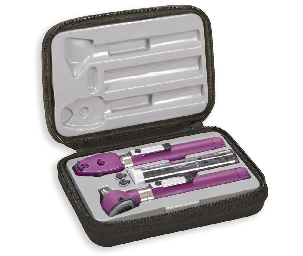 ADC Otoscope/Ophthalmoscope Diagnostic Set, Pocket Size, LED Lamp, 2.5V, Hard Case, Diagnostix 5110NLV, Purple