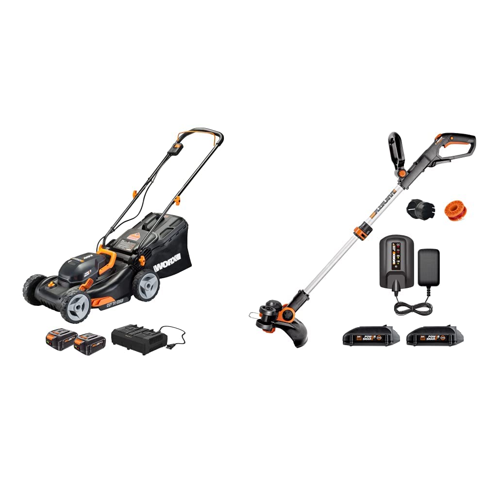 Worx WG743 40V Power Share 4.0Ah 17" Cordless Lawn Mower (Batteries & Charger Included) & WG163 GT 3.0 20V PowerShare 12" Cordless String Trimmer & Edger (Battery & Charger Included)
