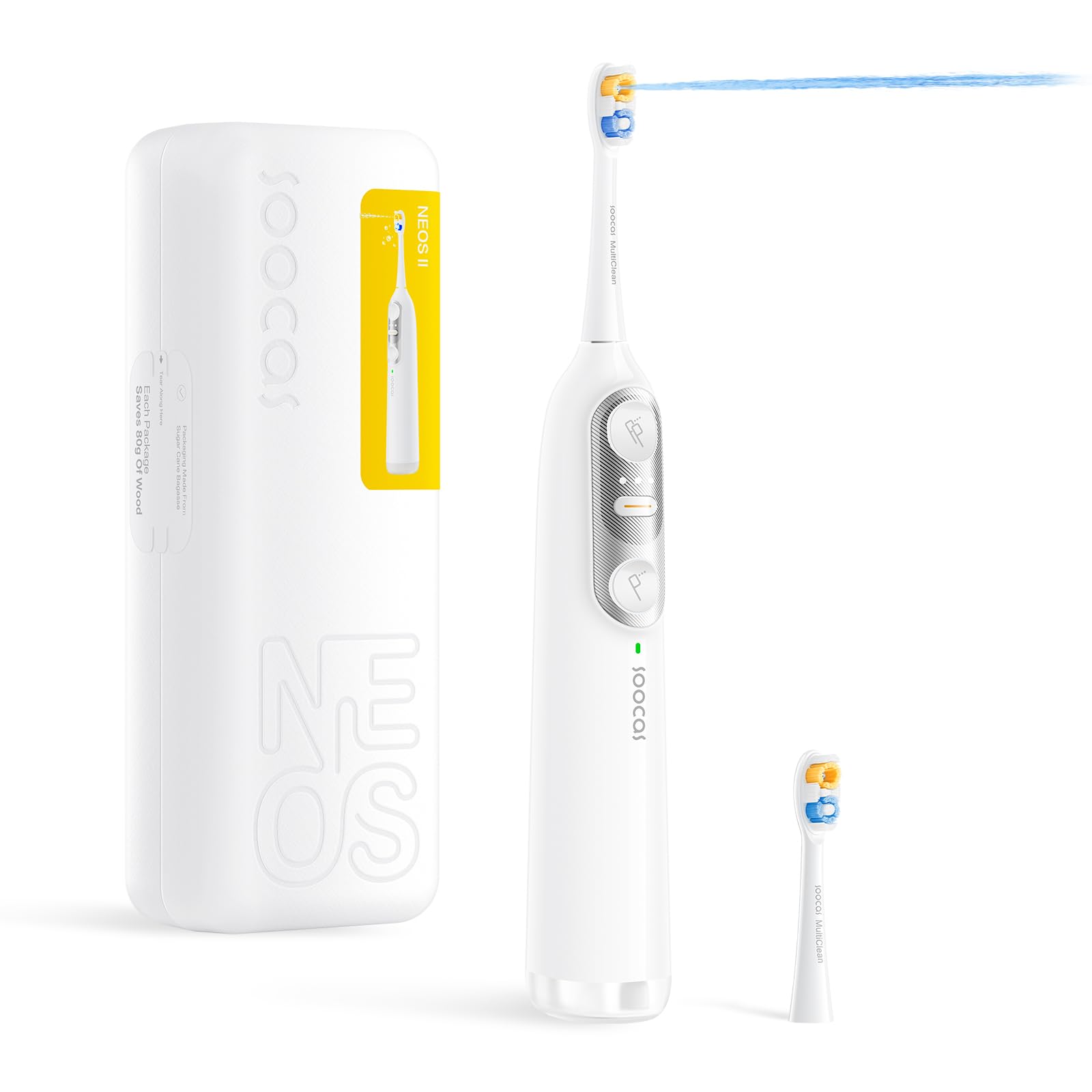 Soocas NEOS II - Sonic Electric Toothbrush and Water Flosser, Cordless Oral Irrigator, Electric Toothbrush for Adults, Portable Water Flosser, Superior Plaque Removal, Pearl White