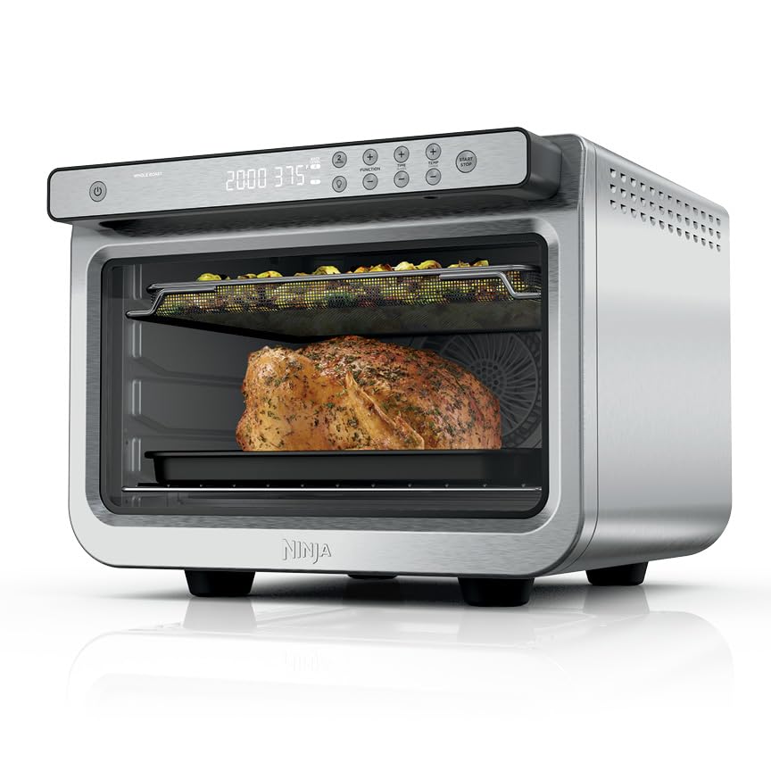 Ninja Air Fryer & Toaster Oven, Prestige Smart XL, Countertop Oven, Bakes up to 20 Cookies, Fits up to a 12lb Turkey, Pizza, Toast, Bake, Air Fry & Reheat, 1800 Watts, Stainless Steel, DT501