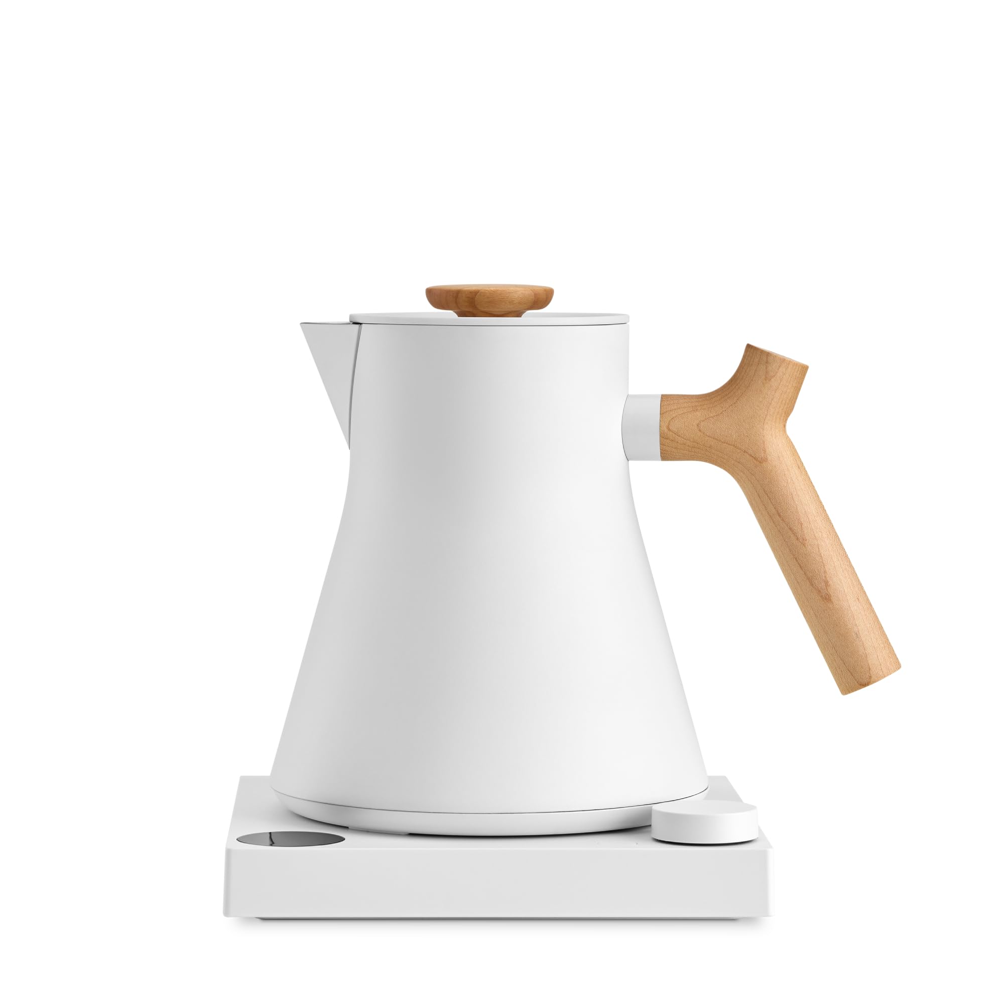 Fellow Corvo EKG Pro Electric Tea Kettle - Quick Heating, Precise Temperature Control Electric Kettle, Scheduling, Built-in Brew Timer for Boiling Water - Matte White with Maple Handle - 0.9 Liter