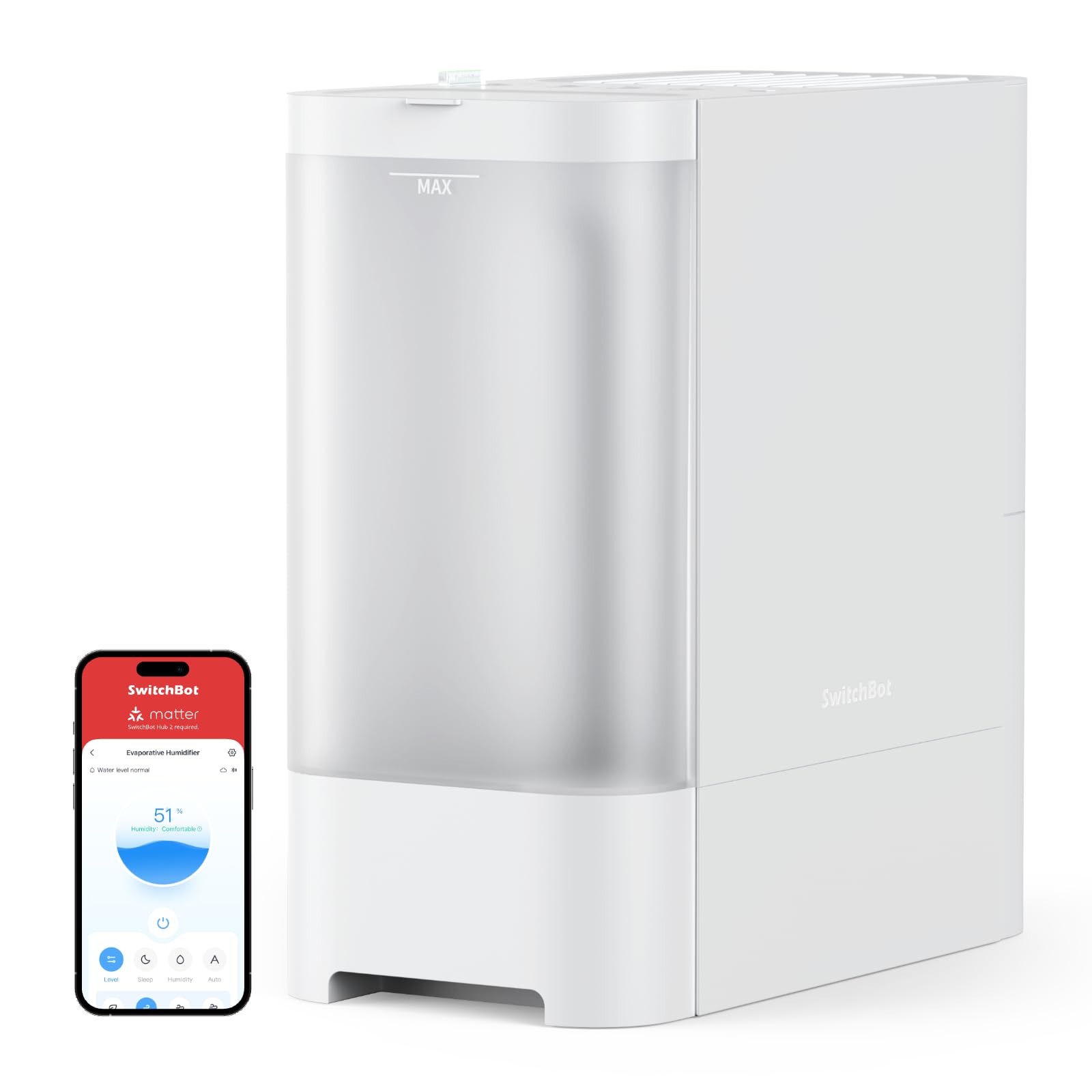 SwitchBot Smart Evaporative Humidifiers for Bedroom 4.5L(1.2G), 750ml/h Rapid Humidifiers, Top Fill Humidifiers, Automatic Air Drying Filter, Ag+ Technology, Voice Control, App Alert (Hub 2 Required)
