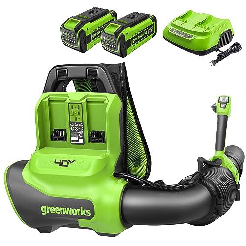 Greenworks 40V (175 MPH / 710 CFM) Dual Port Cordless Brushless Backpack Leaf Blower, (2) 8.0Ah Battery and Charger Included