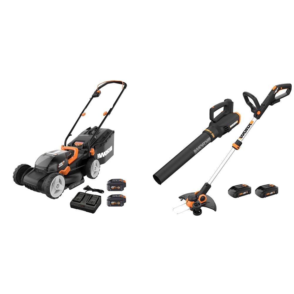 Worx WG779 40V 14" Cordless Lawn Mower + String Trimmer & Leaf Blower Cordless with Battery and Charger