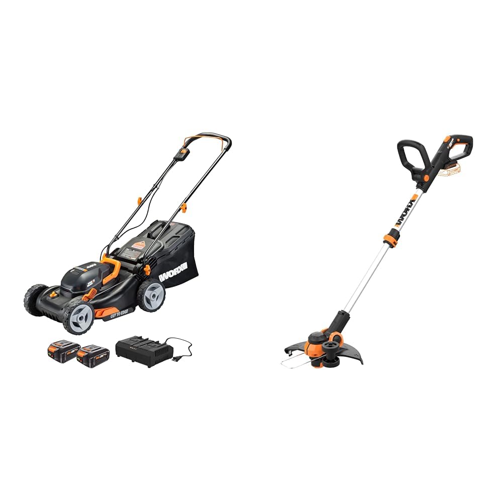 Worx 40V 17" Cordless Lawn Mower for Small Yards Bundle with 20V 12" Edger & Weed Trimmer