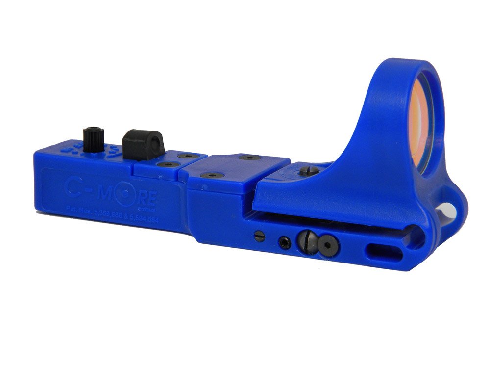 C-MORE Systems Slide Ride Red Dot Sight, Standard Intensity Switch, 8 MOA, 1x Magnification, Made of Polymer, Ultra Bright, All Weather, Waterproof, Lightweight, Blue