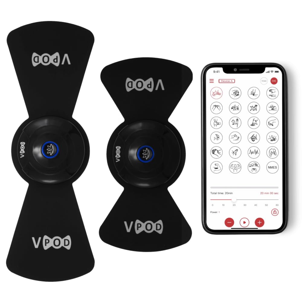 Massage Therapy Concepts VPOD Deluxe Wireless TENS Unit - EMS Muscle Stimulator for Pain Relief Therapy, 24 Modes - TENS Massager Stimulation Machine for Sciatica, Back, Neck, Nerve - FSA/HSA Eligible