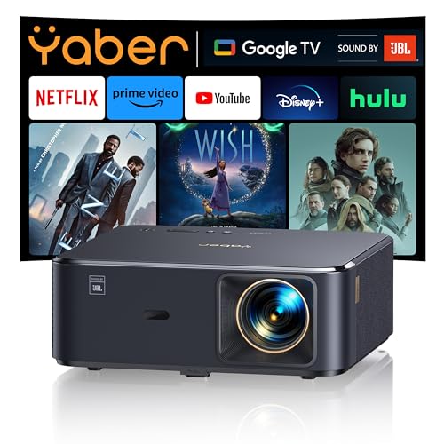 Projector 4K with Google TV, YABER K2s 1000 ANSI WiFi 6 Bluetooth Projector, Sound by JBL, Dolby Audio, Auto Focus & Keystone,Native 1080P 4K Supported Outdoor Movie Projector with Netflix 7000+ Apps