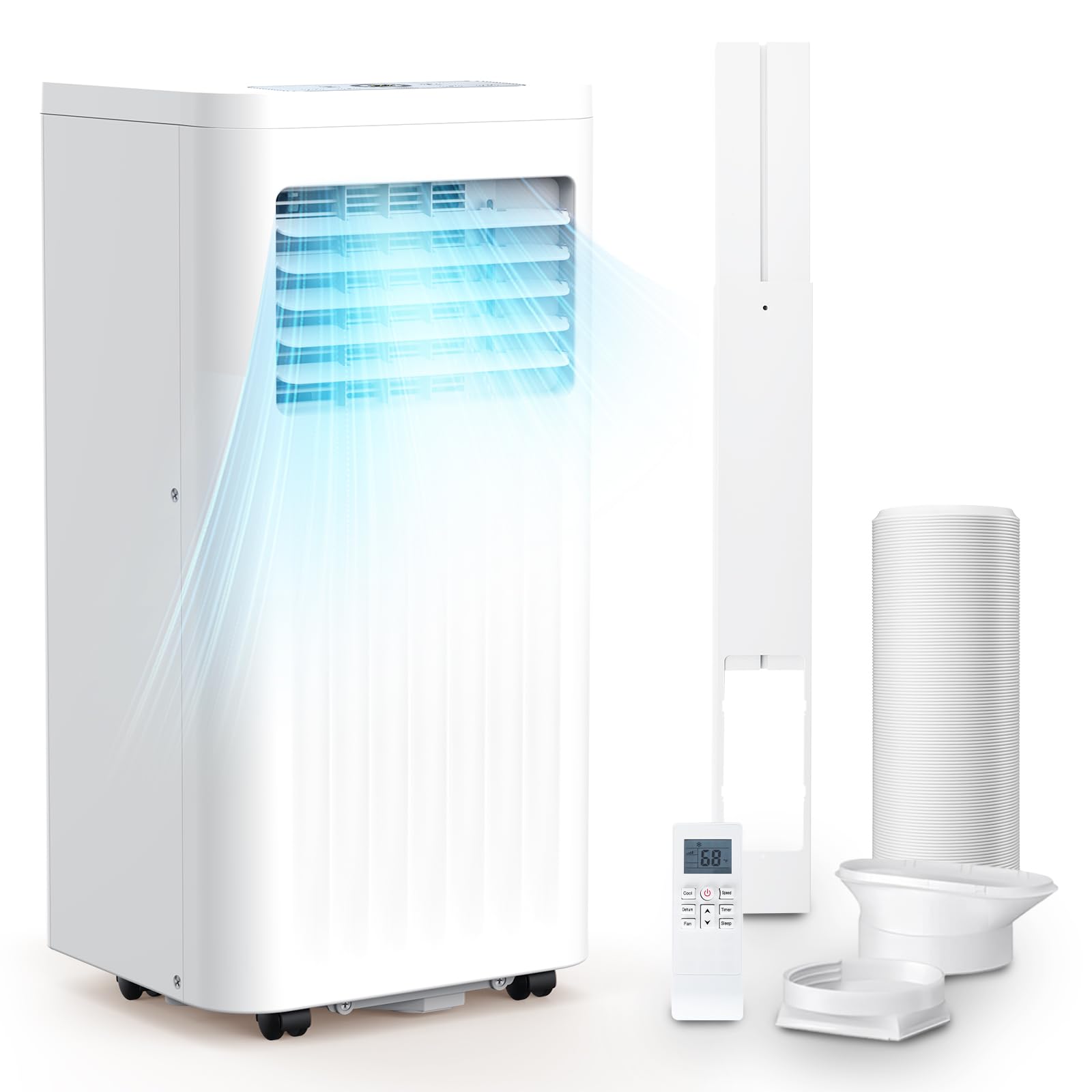 Joy Pebble 8000 BTU Portable Air Conditioners, 4 Modes Portable AC with Cooling, Fan, Dehumidifier & Sleep Mode, Cooling up to 350 Sq.Ft. with 24H Timer/Digital Display/RC & Window Kit, White