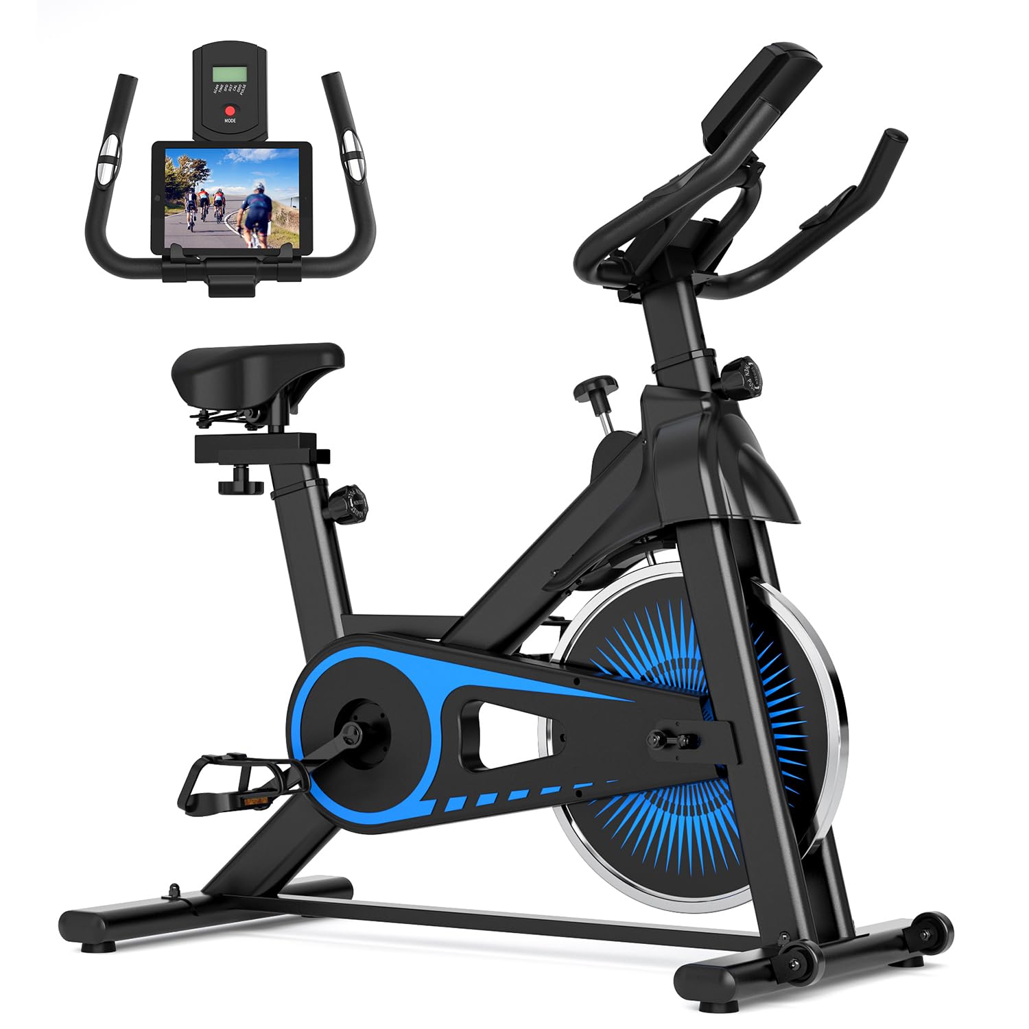 UPREIGN Indoor Cycling Bike - Adjustable Resistance Stationary Bike for Home Exercise, Indoor Cycling Bike with Smartphone Holder, LCD Display and Heart Rate Monitor, Blue