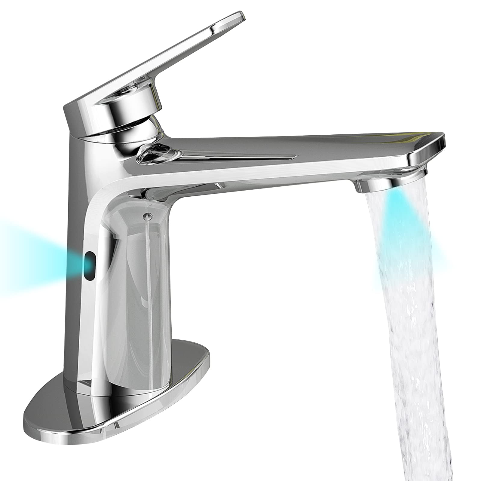 HARDA Touchless Bathroom Faucet Automatic Motion Sensor Faucet with 1 Handle 2 Sensor Modes Hands-Free and Manual Integrated High-Speed Induction Sink Faucet 1 Or 3 Holes Cover Deck Chrome Finished