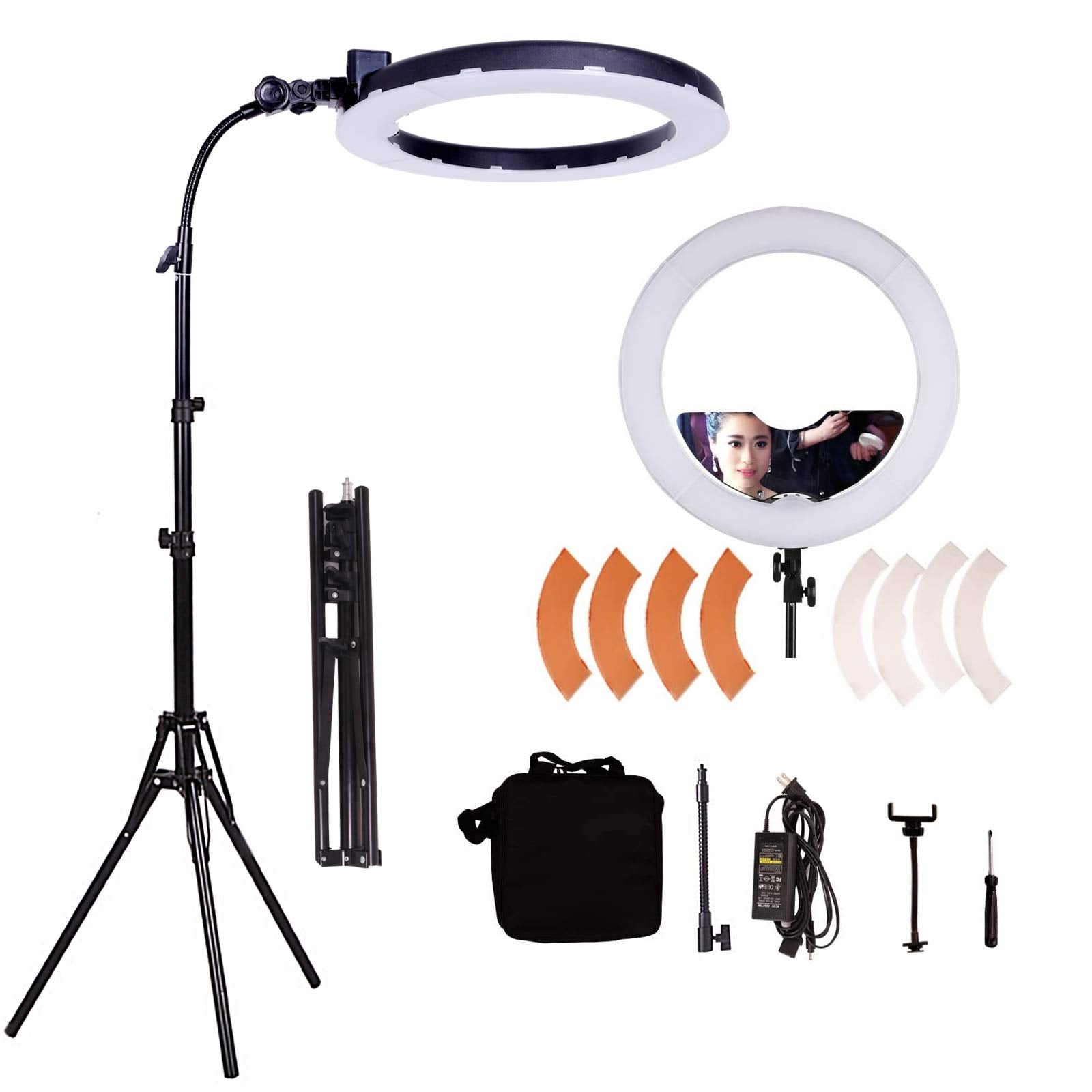 GSKAIWEN 18inch 65W LED Makeup Ring Light with Mirror for Eyebrow Tattoo Light Lash Lamp Beauty Light Eyelash Extension Lamp Studio Video Photography Light with Tripod Phone Holder Mirror and Bag