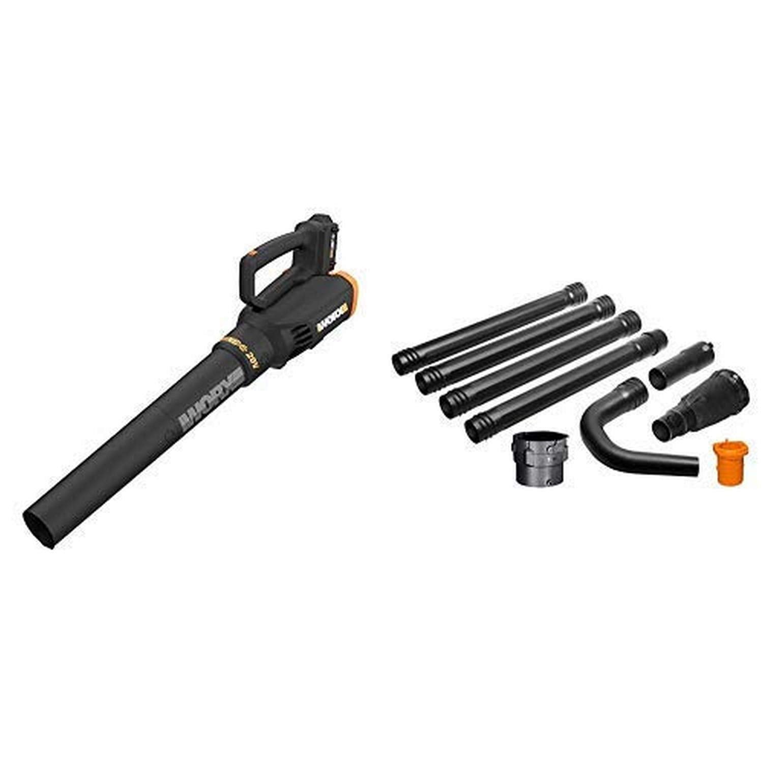 WORX WG547 20V (2.0Ah) Power Share Cordless Turbine Blower, 2-Speed, Battery and Charger Included with WA4094 GUTTERPRO Universal Gutter Cleaning Kit, 11’ Reach