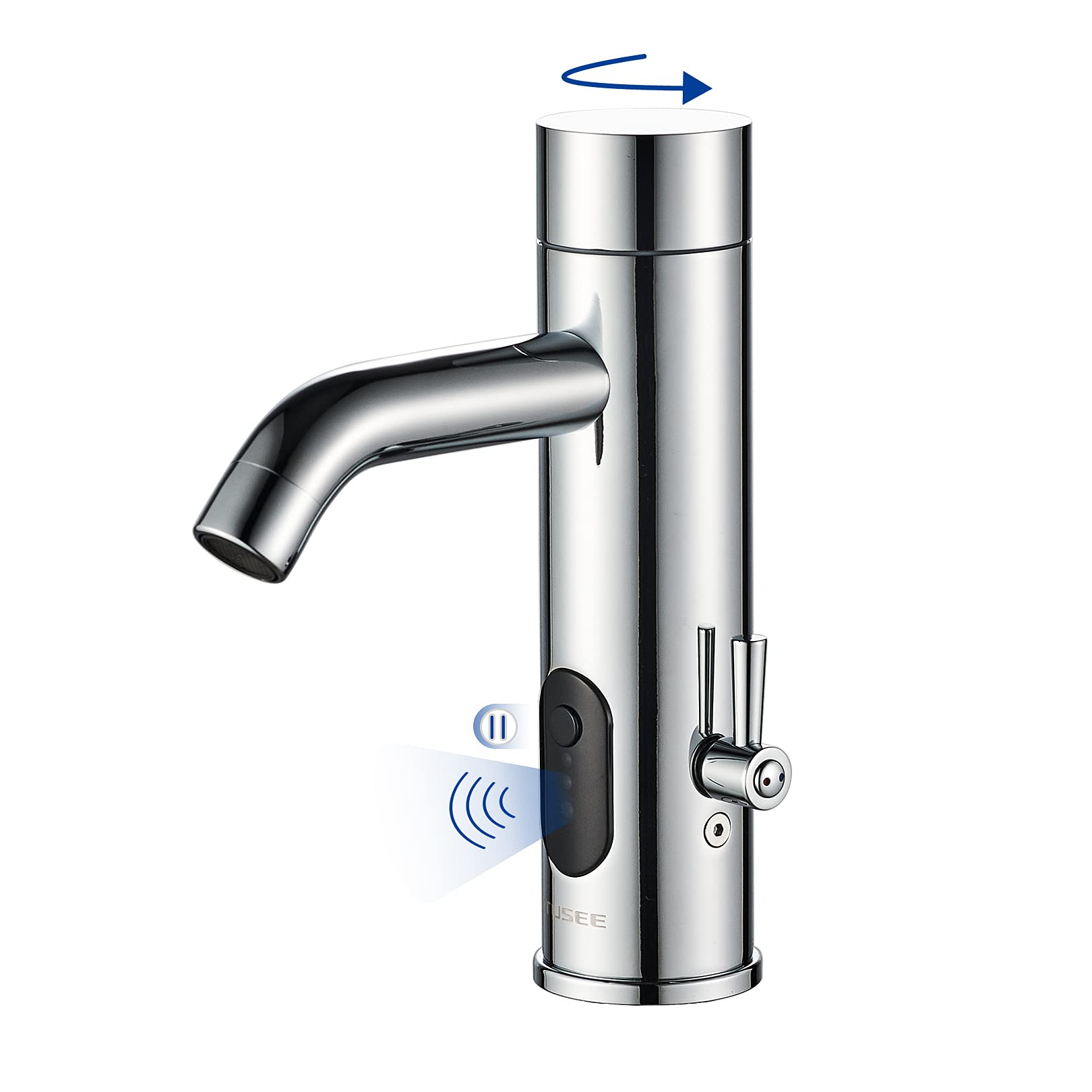 TUSEE Manual and Automatic Faucet, Touchless Bathroom Faucet with One Temperature Control Rod, Chrome, TS-5303C