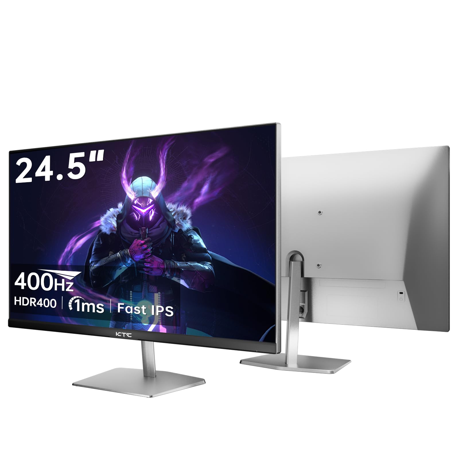 KTC 24.5 inch 400Hz 240Hz Gaming Monitor | Fast IPS 1ms | FHD 1080P Monitor | HDR 400 128% sRGB | HDMI x2, DP x2 |Tilt Adjustability Silver-Gray VESA 360Hz Monitors H25X7