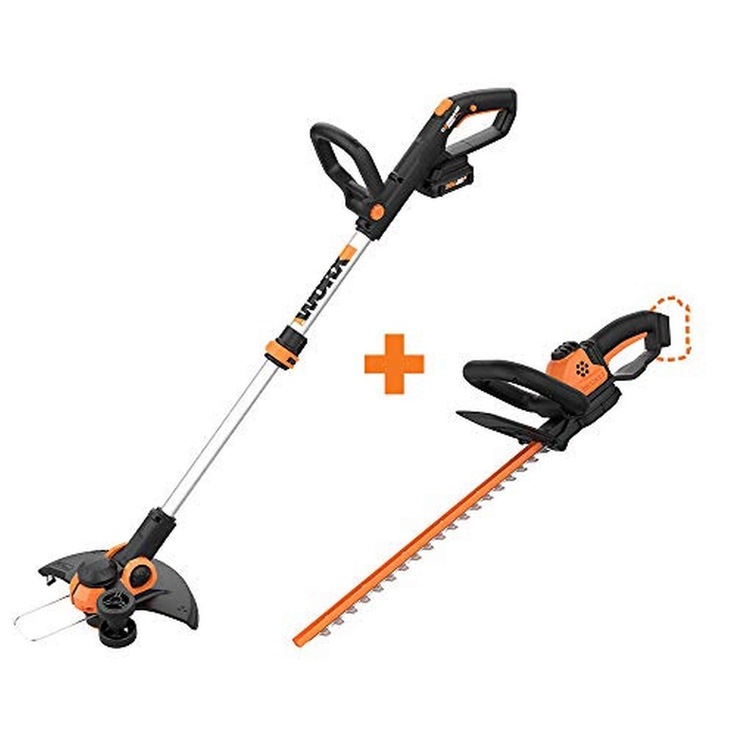 WORX WG163 GT 3.0 20V PowerShare 12" Cordless String Trimmer & Edger with Power Share 22-inch Cordless Hedge Trimmer, Bare Tool Only