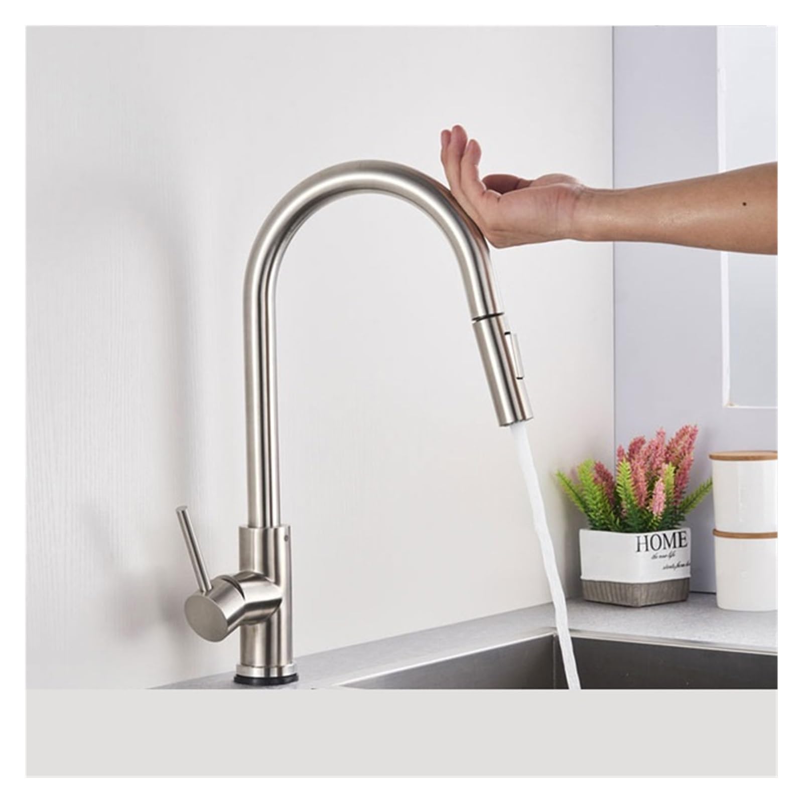 Brushed Kitchen Faucet Smart Touch Sensor Sensor Faucet Mixer Faucet Touch Dual Water Outlet Mode(Brushed Nickel)