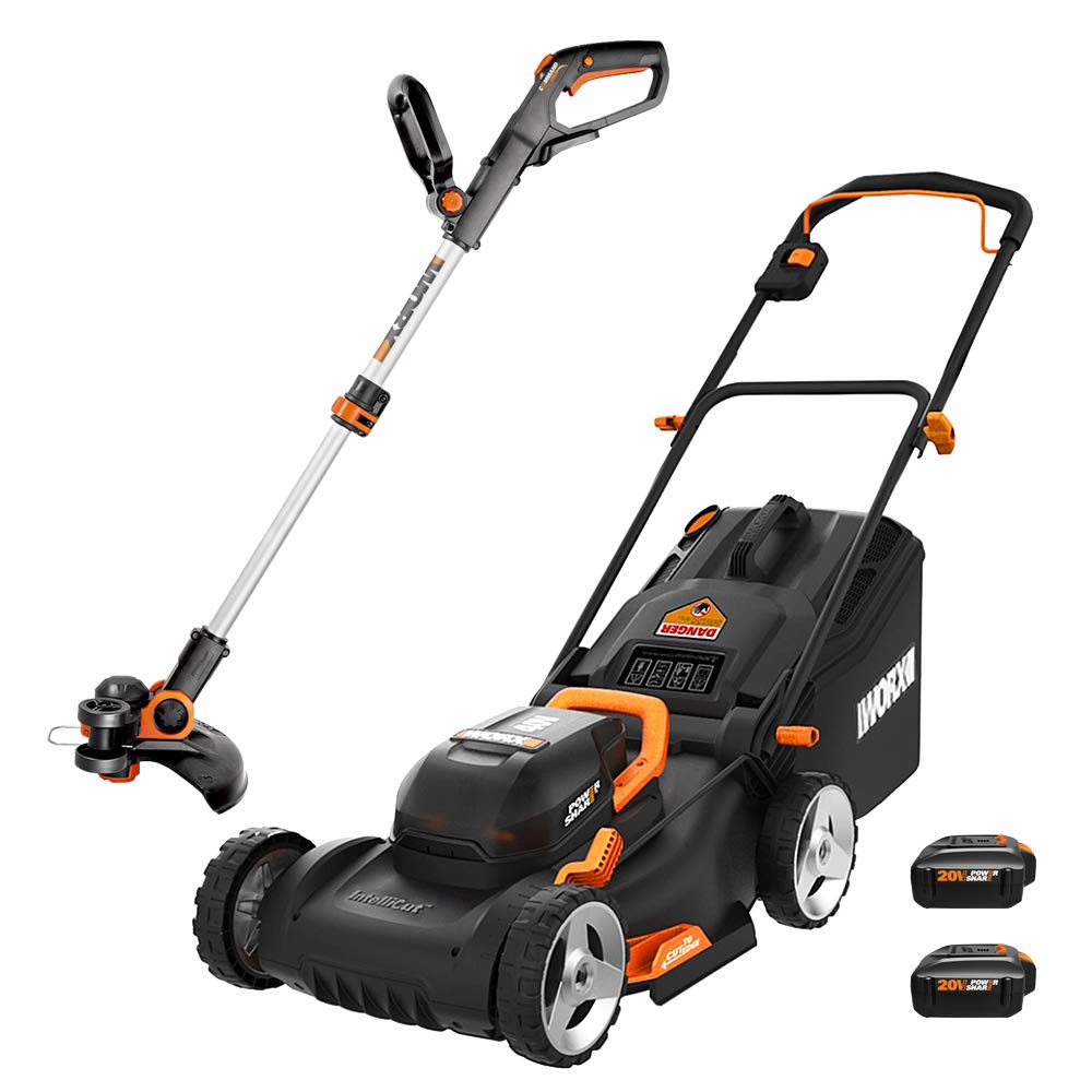 WORX WG911 20V PowerShare Lawn Mower and Grass Trimmer (Batteries & Charger Included)