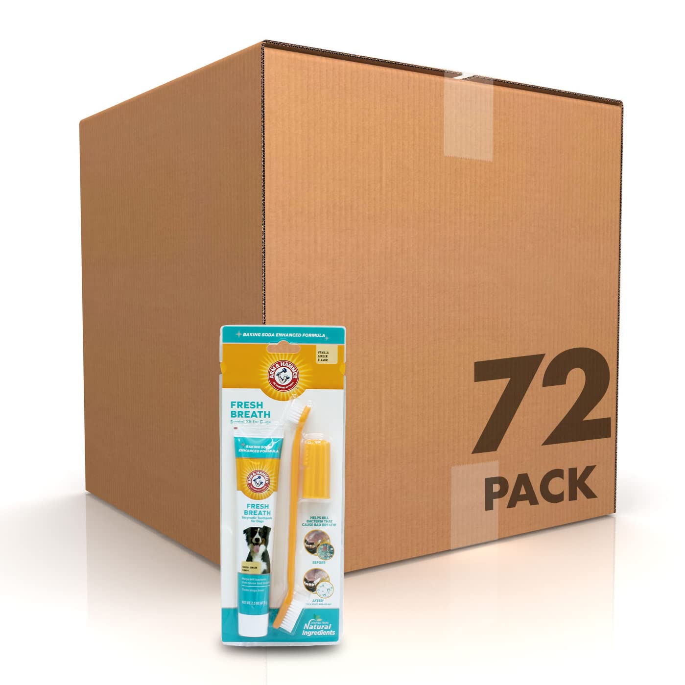 Arm & Hammer for Pets Fresh Breath Kit for Dogs | Contains Toothpaste, Toothbrush & Fingerbrush | Reduces Plaque & Tartar Buildup | Safe for Puppies, 3-Piece Kit, Vanilla Ginger Flavor | 72 Pack