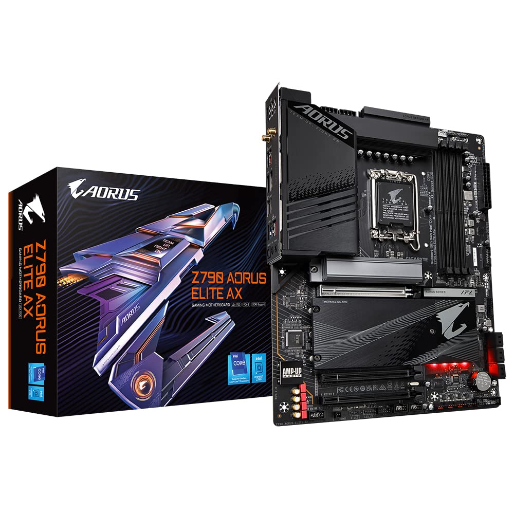 GIGABYTE Z790 AORUS Elite AX 1.0 Intel LGA 1700 ATX Motherboard, 4X DDR5~128GB, 3X PCI-E x16, 4X M.2, 6X SATA, 5X USB 3.2, 1x USB-C, 4X USB 2.0