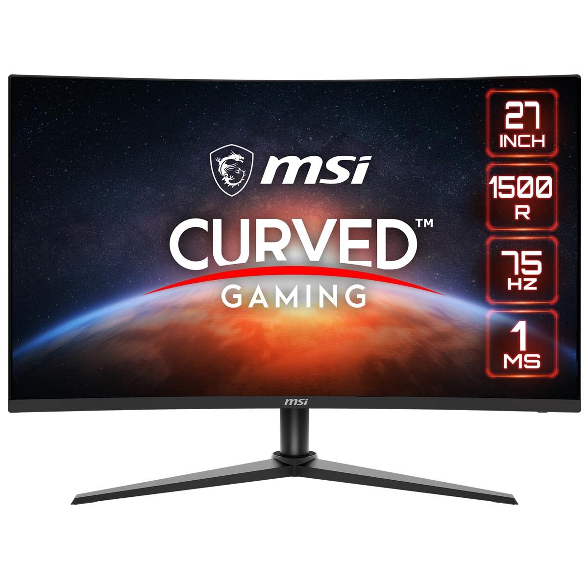 MSI G274CV, 27" Gaming Monitor, 1920 x 1080 (FHD), VA 75Hz, FreeSync, HDMI, Displayport, Tilt, Black