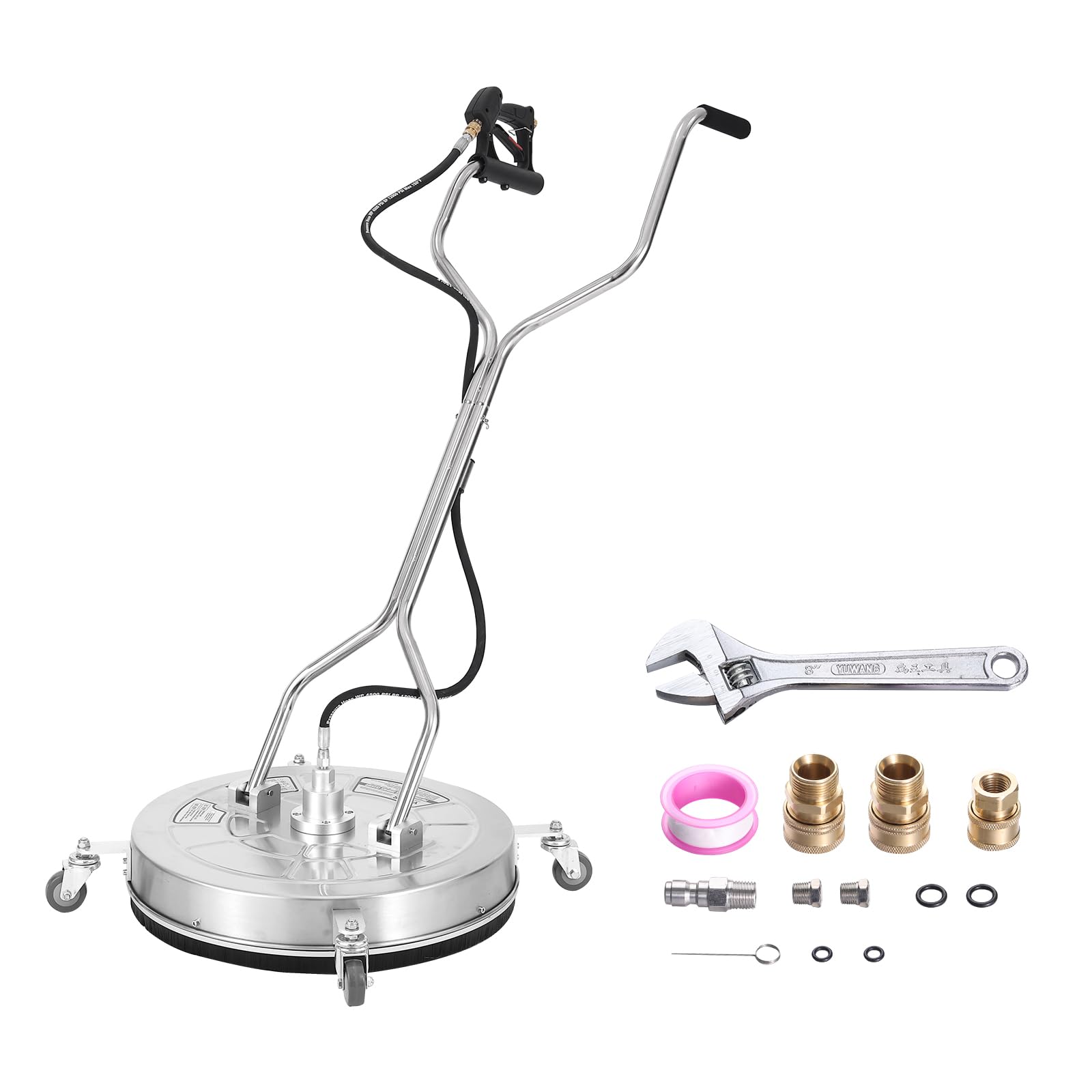 VEVOR 24" Pressure Washer Surface Cleaner w/Handles & Wheels, Stainless Steel Concrete Cleaner 4000 Max PSI, 3/8" Connector & 1/4" Adapter Power Washer Floor Attachment,for Floor Driveway, Patio