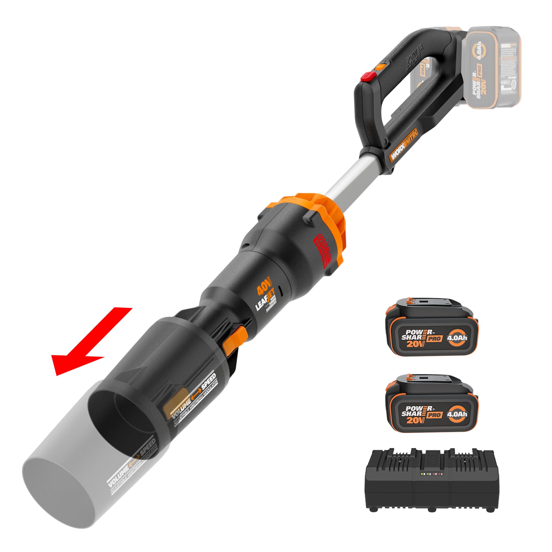 WORX Nitro 40V WG585 Leaf Blower Cordless with Battery & Charger, PowerShare, Blowers for Lawn Care Up to 165 MPH 620 CFM, Lightweight with High-Power Turbine Fan and Brushless Motor