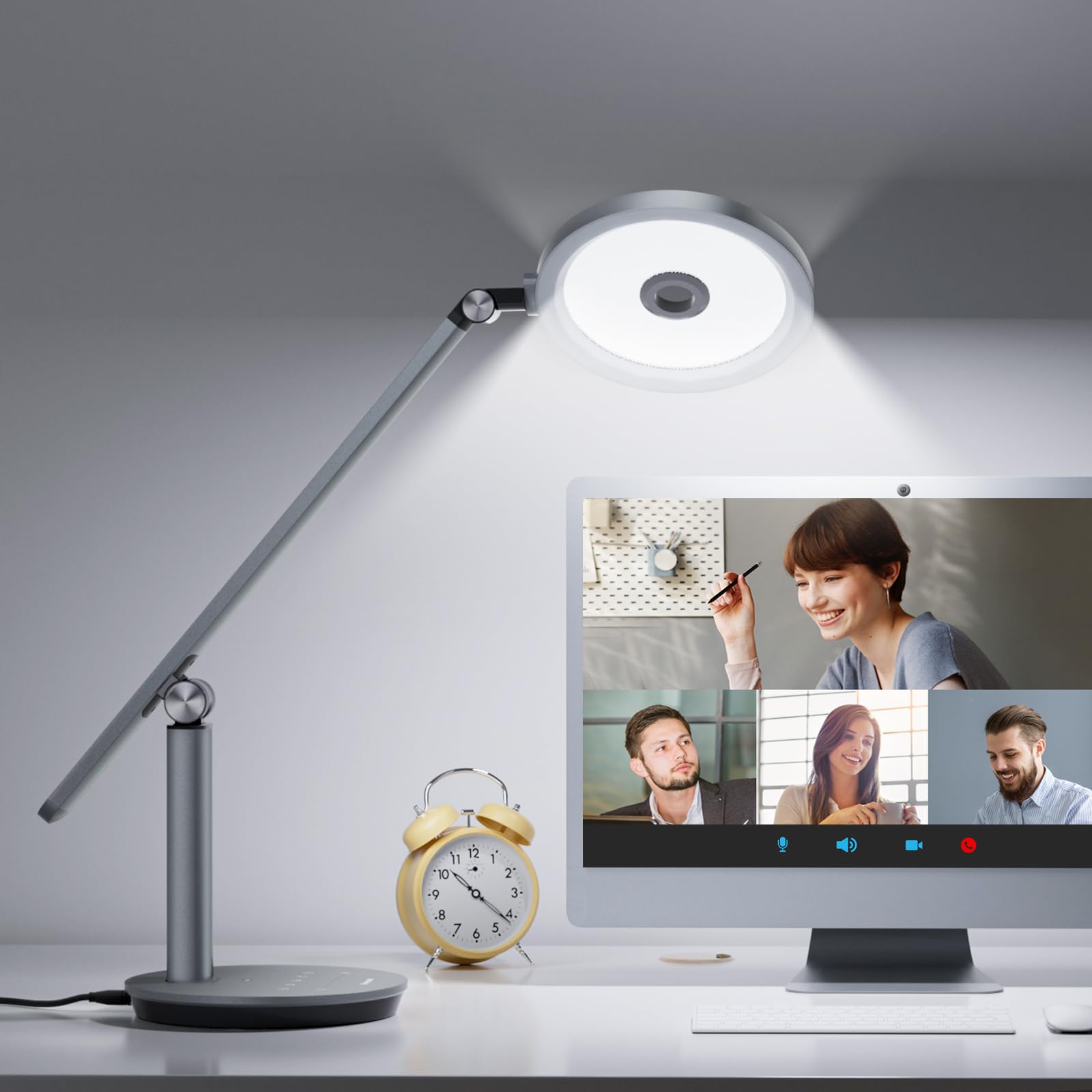 HONEYWELL Desk Lamp for Home Office, H6 Sunturalux™ Eye-Caring Led Desk Light, 800LM Dimmable Desk Lamp with Timer, Touch Control Tall Desk Reading Light, Table Lamp for Circle Webcam, Study, Bedroom
