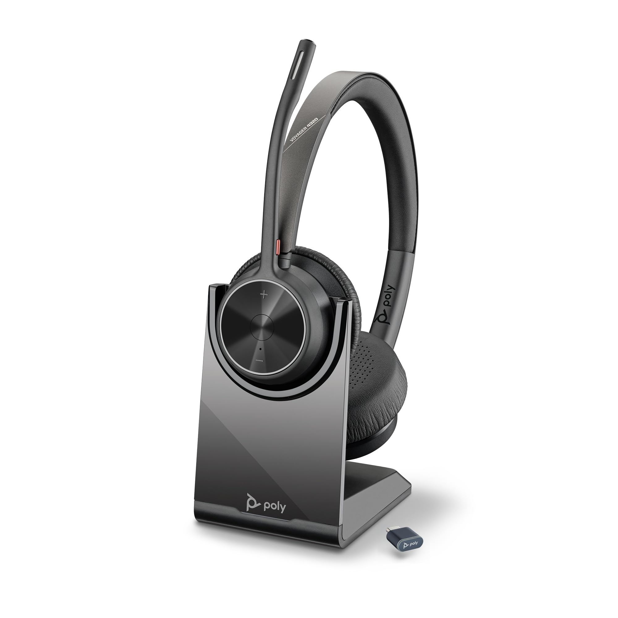 Poly Voyager 4320 UC Wireless Headset & Charge Stand (Plantronics) - Stereo Headphones w/Noise-Canceling Boom Mic - Connect PC/Mac/Mobile via Bluetooth - Works w/Teams, Zoom, & More - Amazon Exclusive