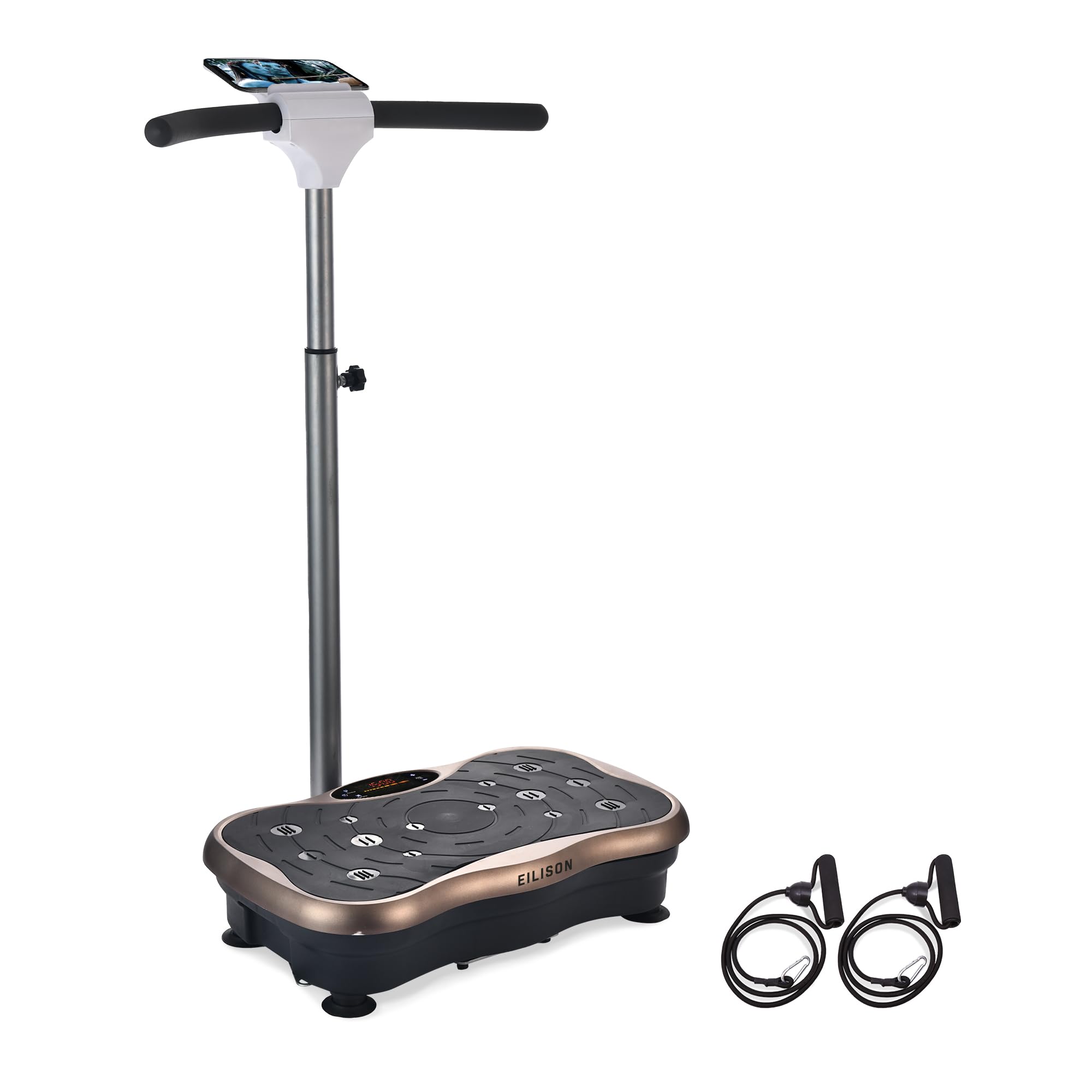 EILISON FIRMHOLD Handle Vibration Plate Exercise Machine for Lymphatic Drainage- Whole Body Workout Vibration Platform 350lbs for Beginners & Recovery, Body Shape Machine for Tonning (Handle Brown)