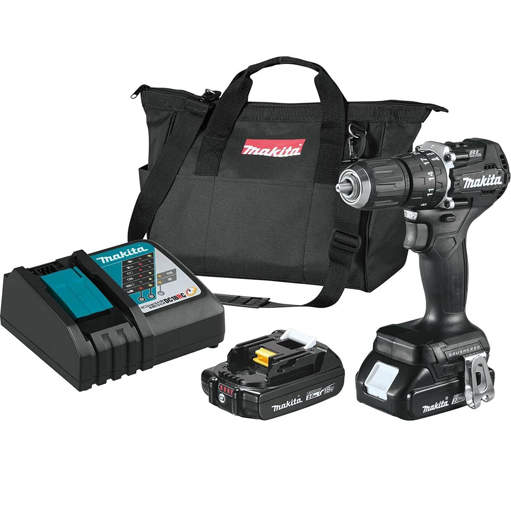 Makita XPH15RB 18V LXT Lithium-Ion Sub-Compact Brushless Cordless 1/2" Hammer Driver-Drill Kit (2.0Ah), Black