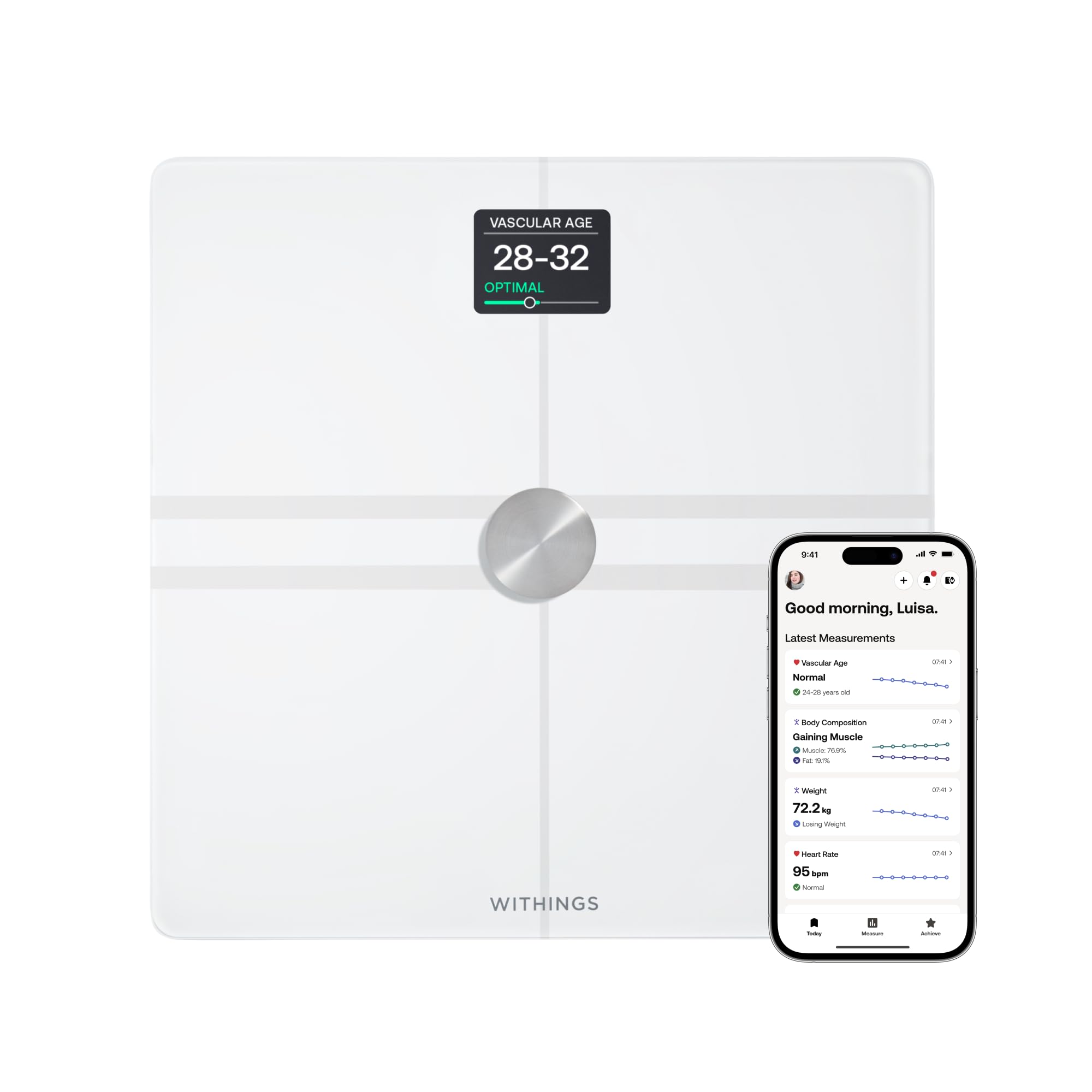 WITHINGS Body Comp - Scale for Body Weight and Complete Body Analysis, Wi-Fi & Bluetooth, Baby Weight Scale, Digital Scale, Accurate Visceral Fat, Heart Health, Scales Compatible with Apple, FSA/HSA