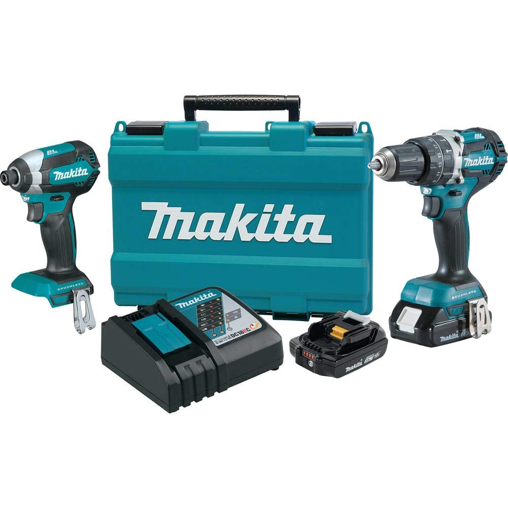 Makita XT269R 18V LXT Lithium-Ion Compact Brushless Cordless 2-Pc. Combo Kit (2.0Ah), Blue