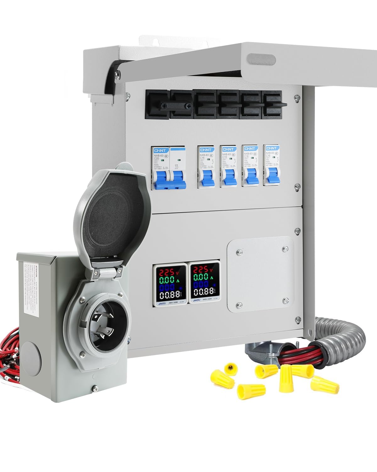 Upgraded 30 Amp 6 Circuit Transfer Switch Kit for Generator with 2 Digital Display Energy Meter with NEMA L14-30p Optional Power Inlet, IP 67 Waterproof, PreWired, for Indoor and Outdoor Use