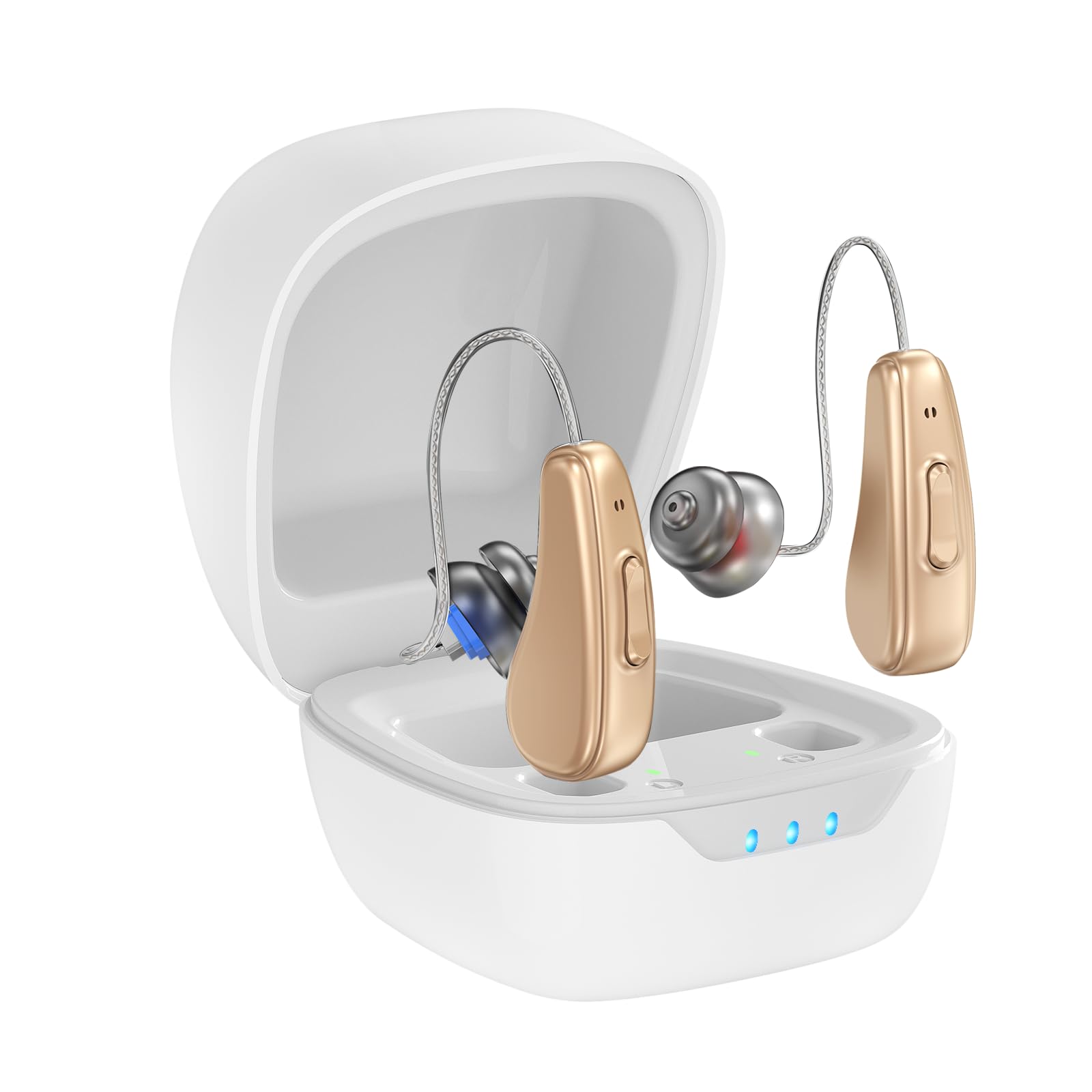 NVBOTY Hearing Aids for Seniors with 5 Volume Levels, Rechargeable, Noise Cancelling, Simple Operation, White