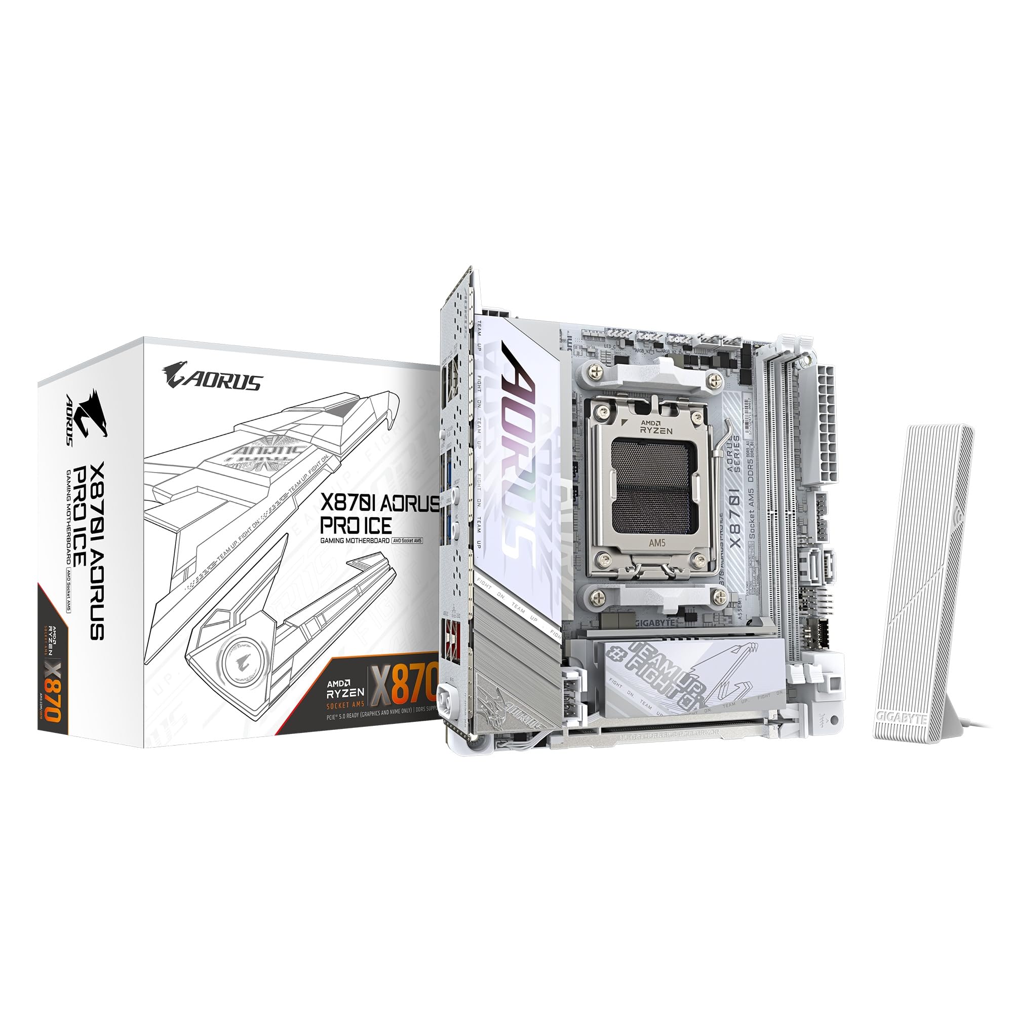 GIGABYTE X870I AORUS PRO ICE AMD AM5 LGA 1718 Motherboard, Mini-ITX, DDR5, 2X M.2, PCIe 5.0, USB-C, WIFI7, 2.5GbE LAN, EZ-Latch, 5-Year Warranty