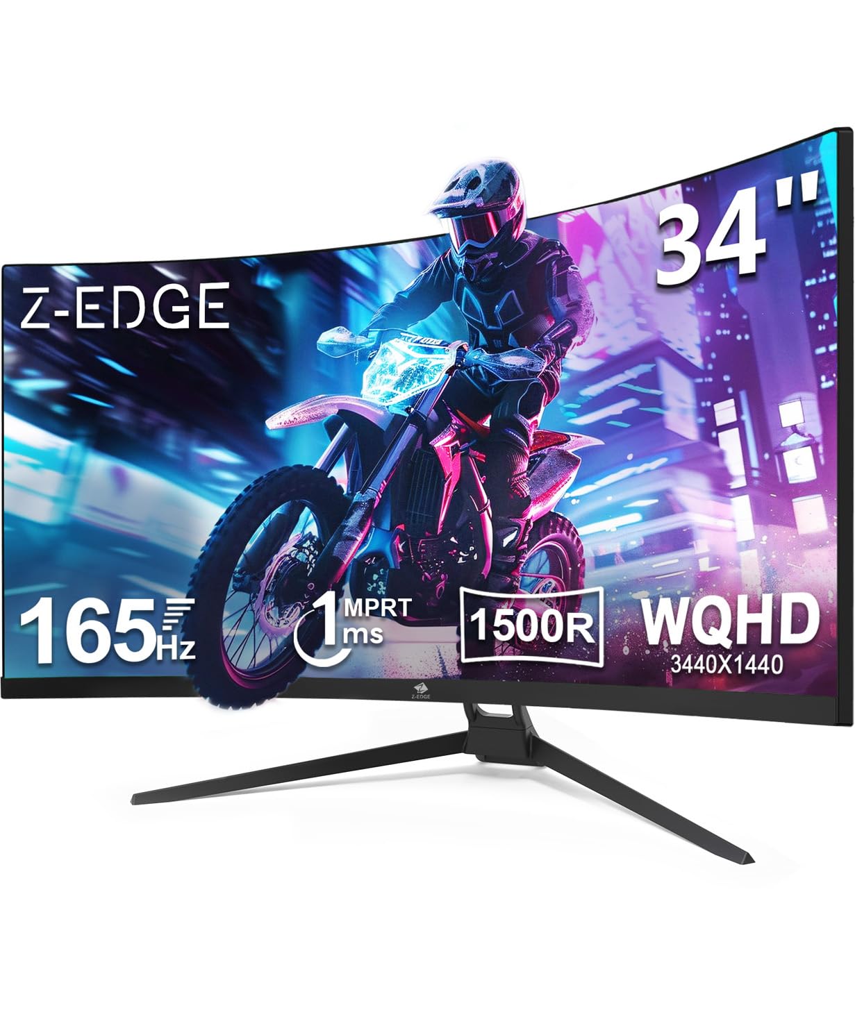 Z-Edge UG34 34" Ultrawide 2K Curved Gaming Monitor with 165Hz Refresh Rate, 21:9 Aspect Ratio, 1ms MPRT, 3440x1440 Resolution, 1500R Curvature, VA Panel, 178 Viewing Angles, AMD Freesync